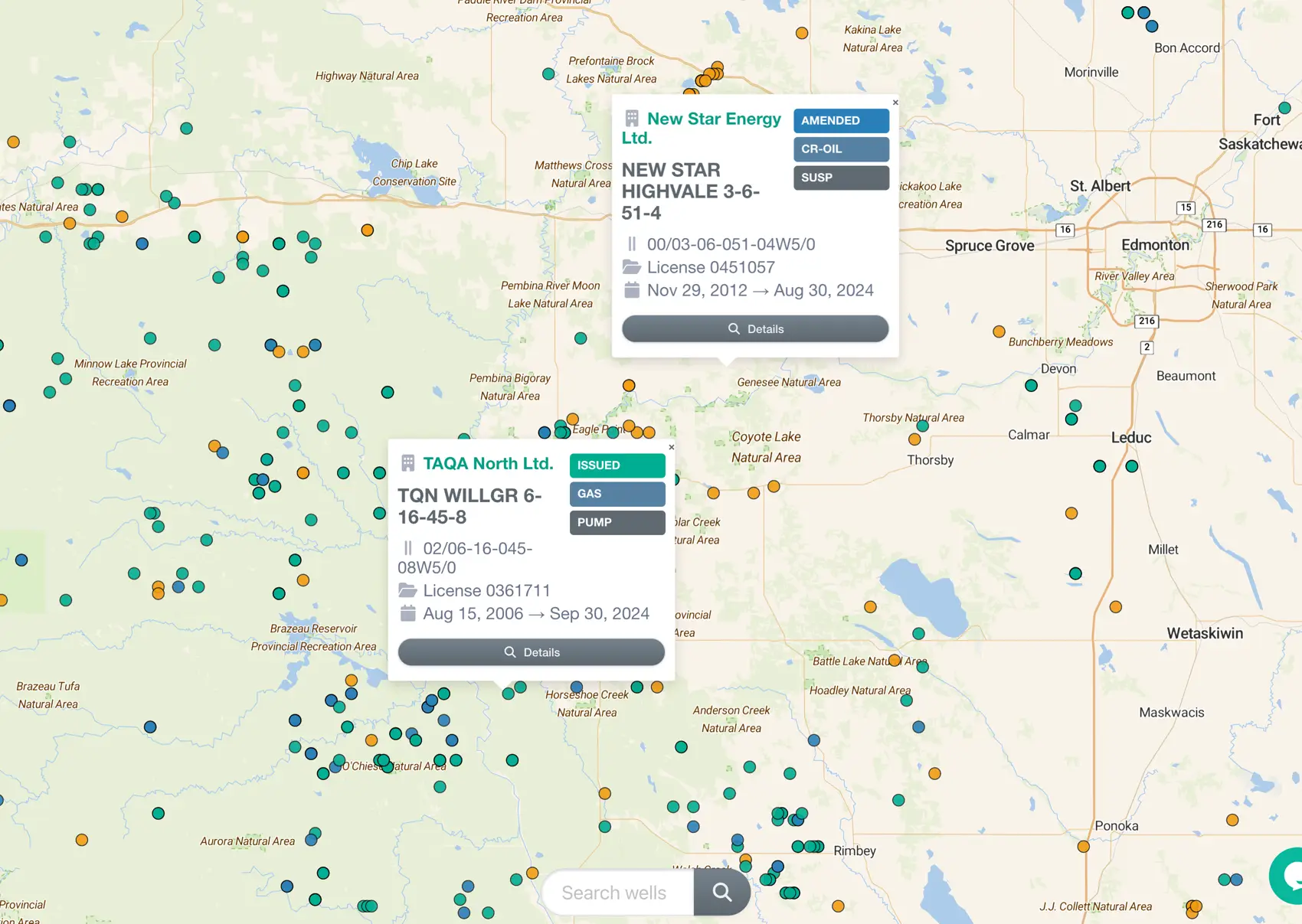 Browser and explore Alberta's oil and gas wells